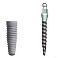 Diagram of a standard dental implant (left) and a mini implant (right); for information on East Cobb affordable dental implants.