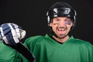 hockey player with a missing tooth